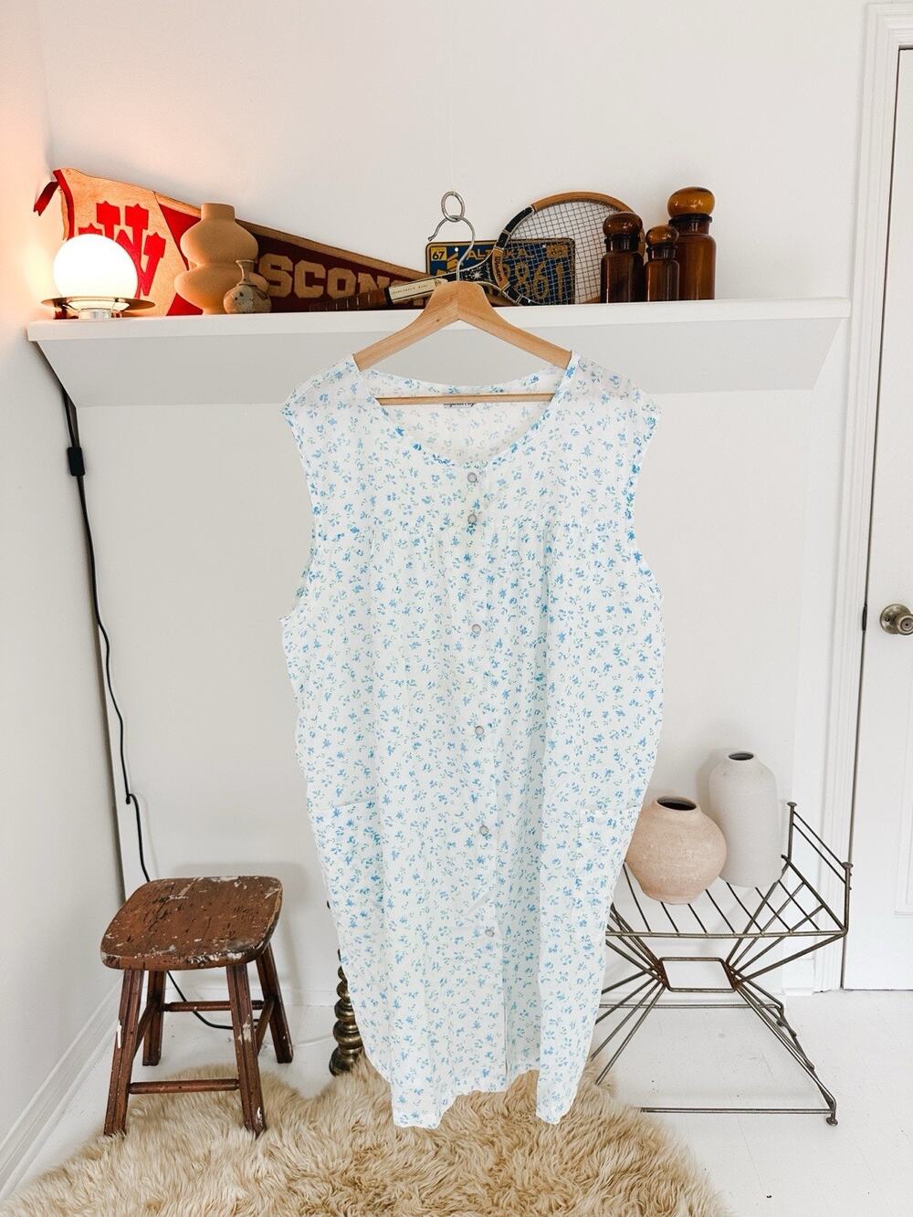 Vintage Elizabeth Paige White Floral Pearl Snap Sun Dress L/XL